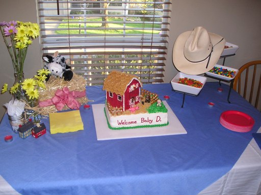 Farm animal barn baby shower cake photo