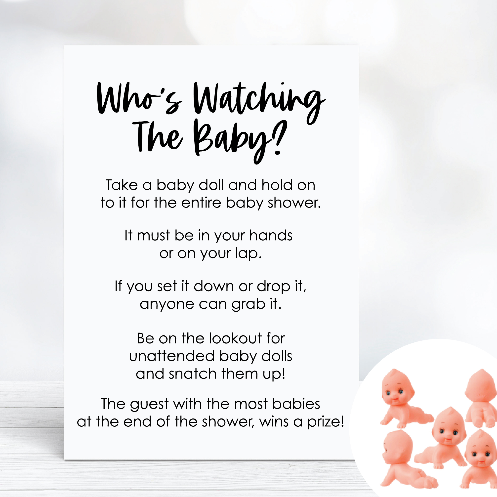 printable baby shower game - who's watching the baby