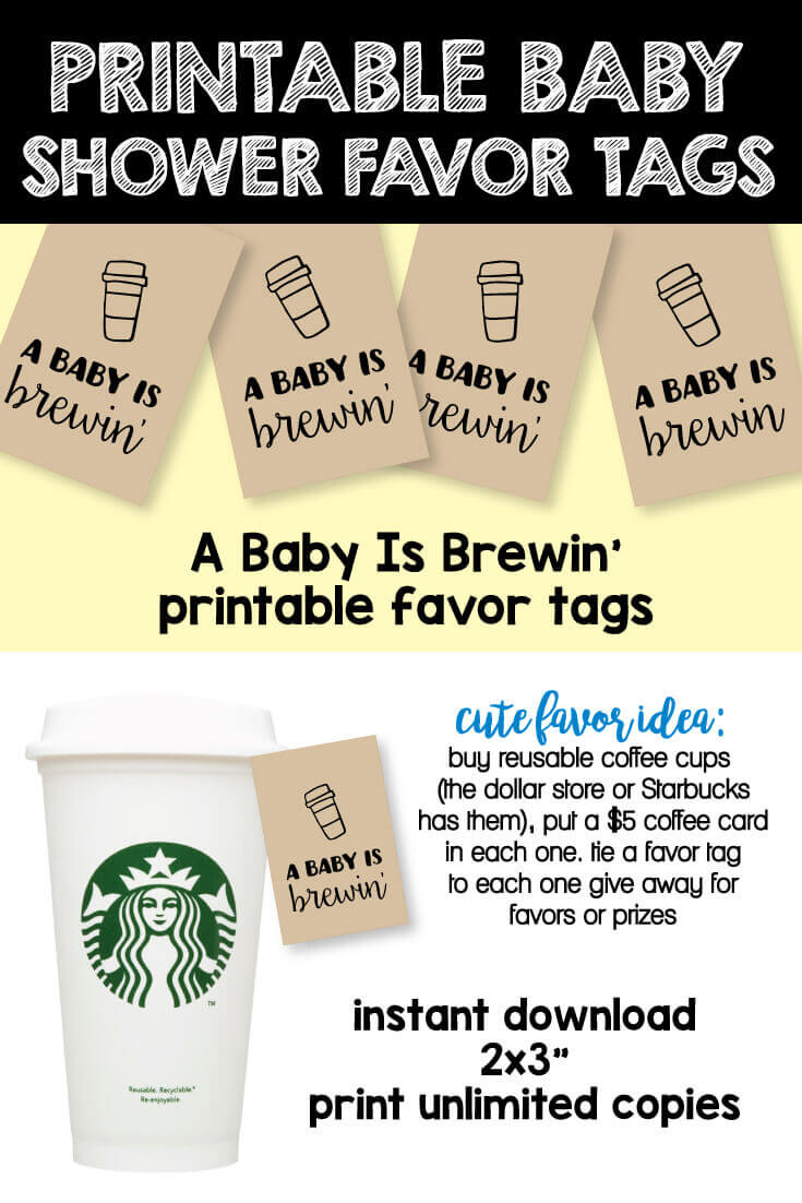 Printable baby shower tags for baby shower prizes - coffee A Baby Brews Favor Tags