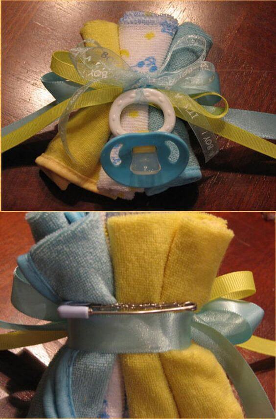 image of baby shower washcloth corsage