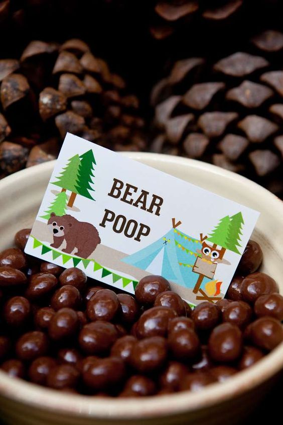 Woodland baby shower snacks bear poop treats