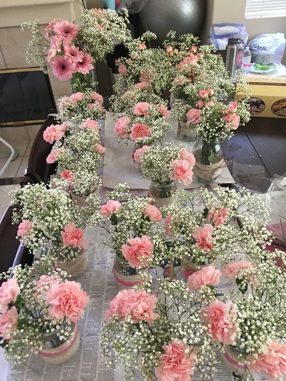 pink flowers for baby shower