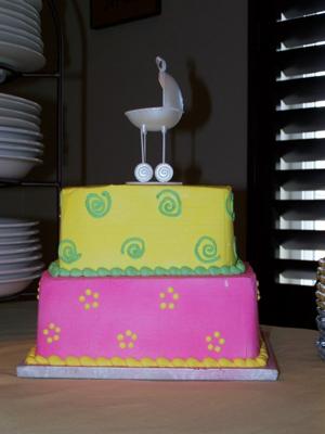Image of 2 tier colorful baby shower stroller cake