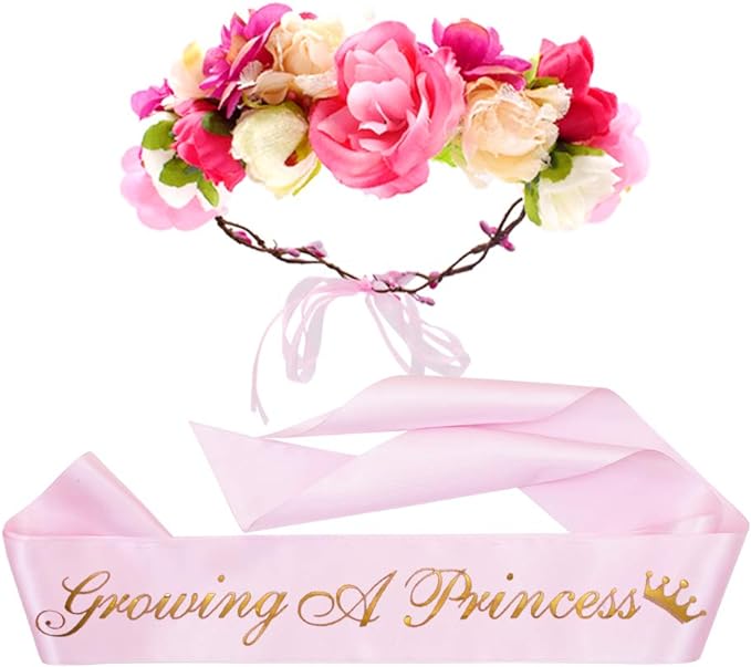 flower crown and baby shower sash