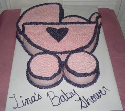 Pink and black baby shower buggy cake picture