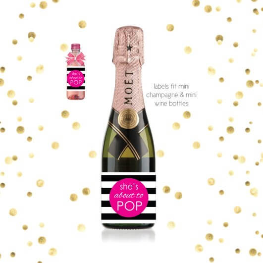 image of She's About To Pop mini champagne bottle labels