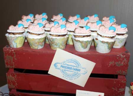 photo of airplane baby shower cupcakes