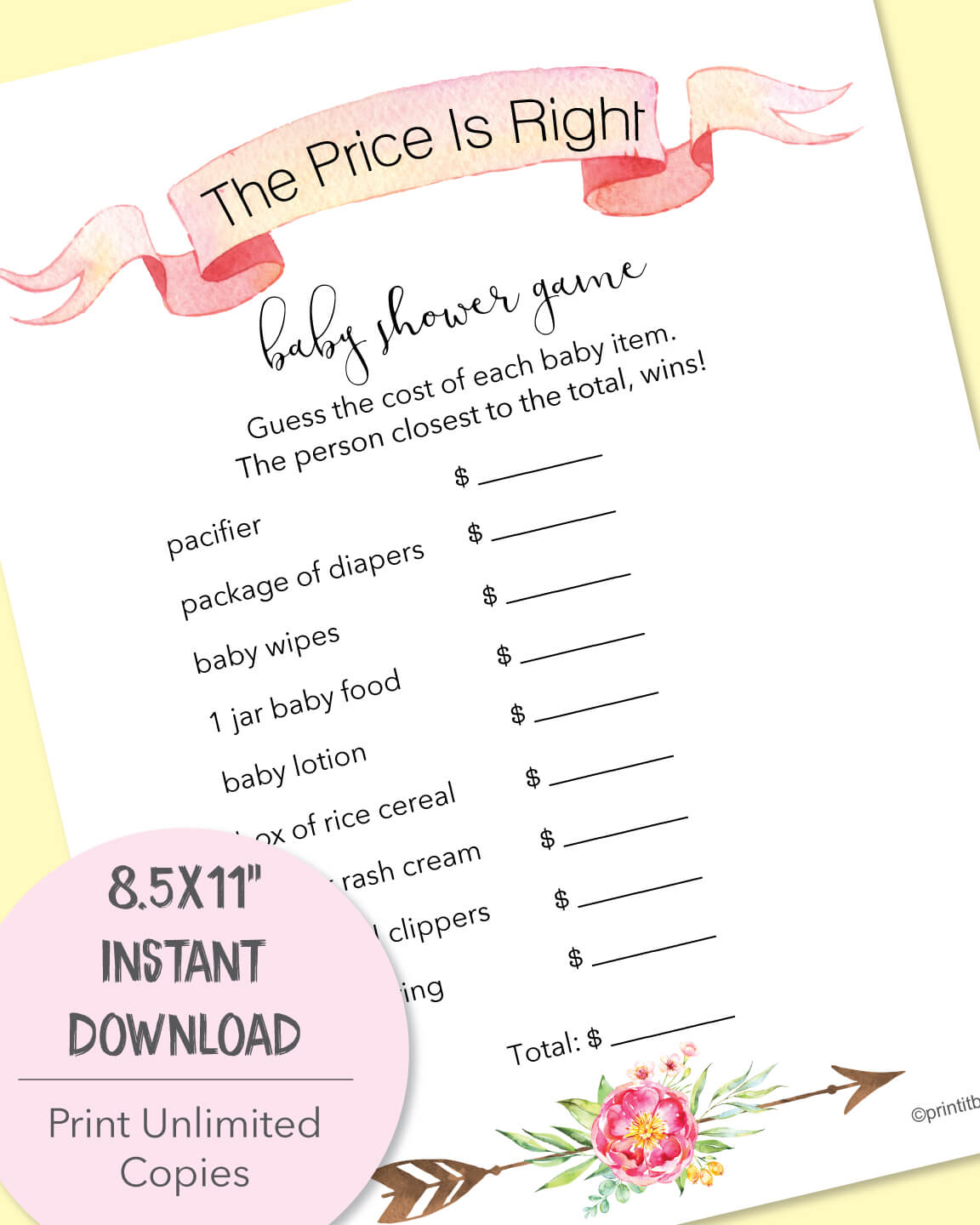 printable price is right baby shower game - boho tribal theme