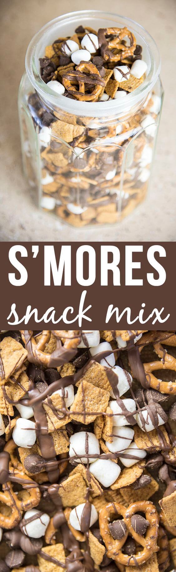photo of s'mores snack mix recipe for baby shower or party