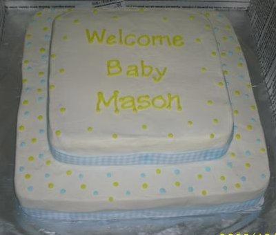 Image of Yellow And Blue Polka Dot Baby Shower Cake