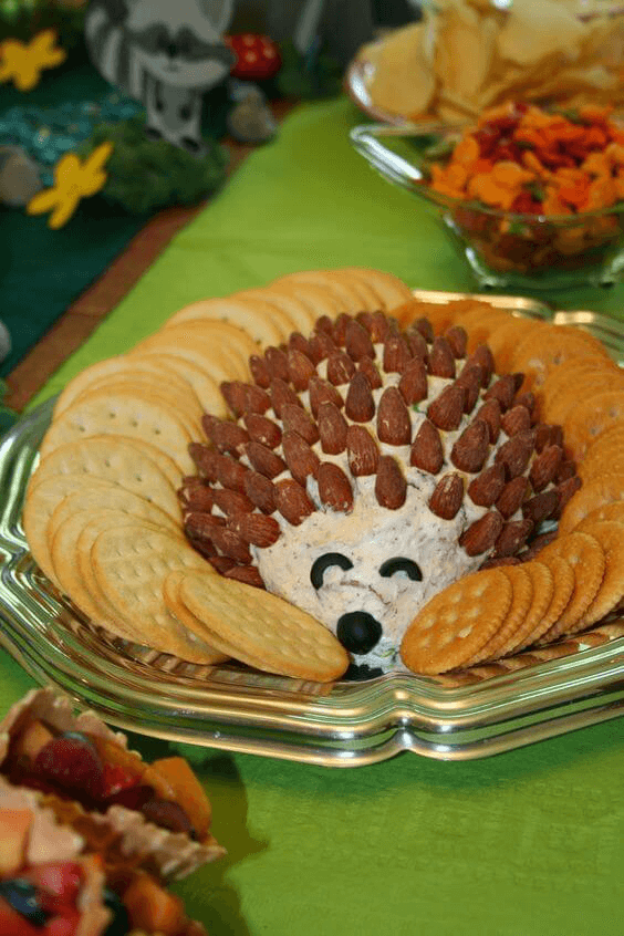 Woodland baby shower hedgehog cheese ball appetizer