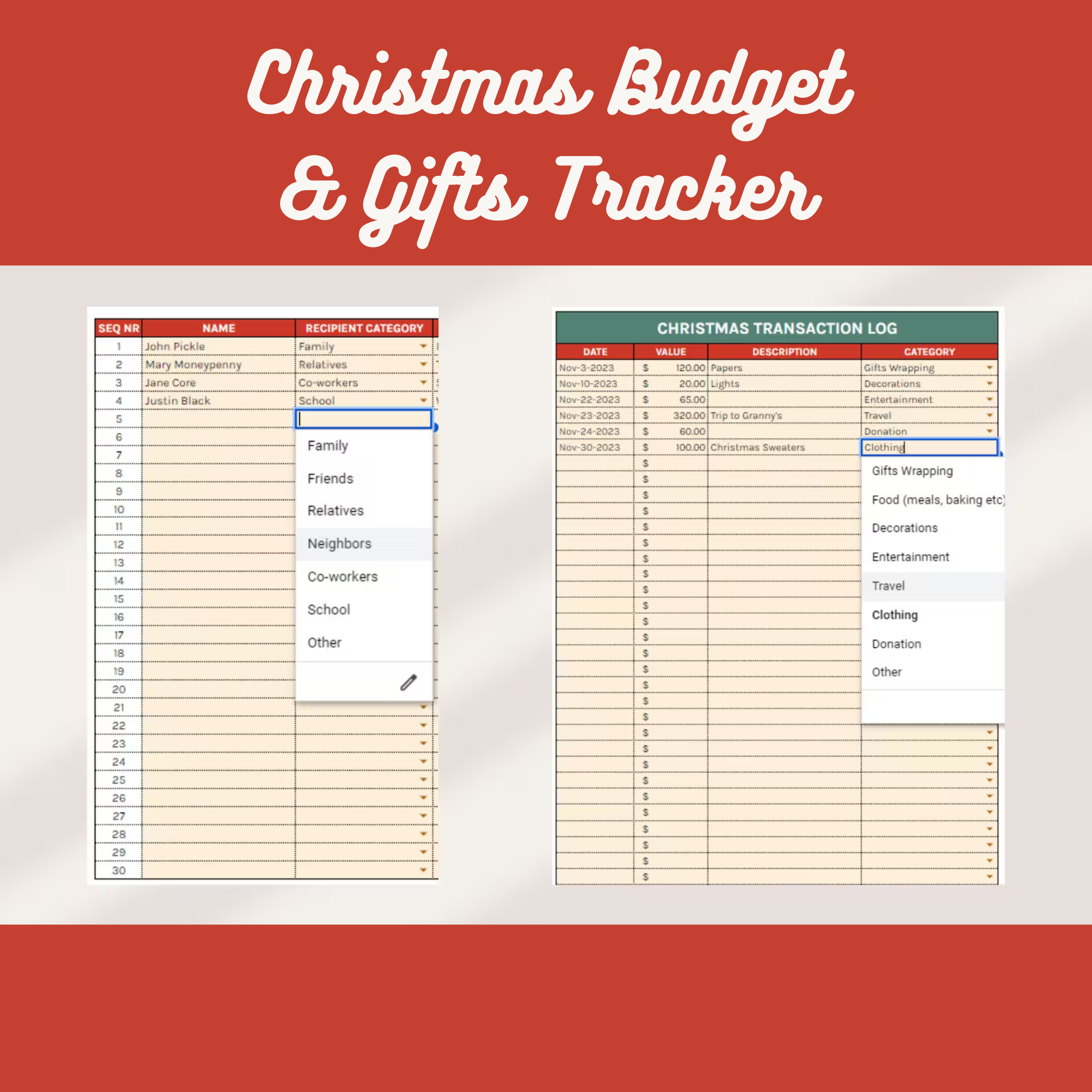 Christmas Digital planner spreadsheet